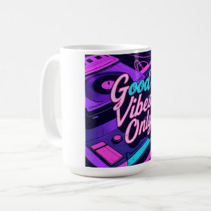 Caneca De Café Boas Vibes Apenas - Design Neon Vintage, Retro 80s