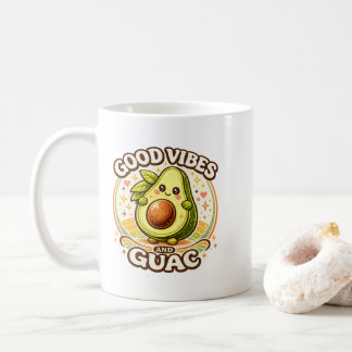 Caneca De Café Boas Vibrações E Guac Abacate Retro Fofo Aes