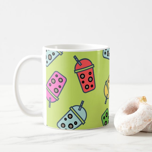 Caneca De Café Boba Bubble Tea Pattern (Com Donut)