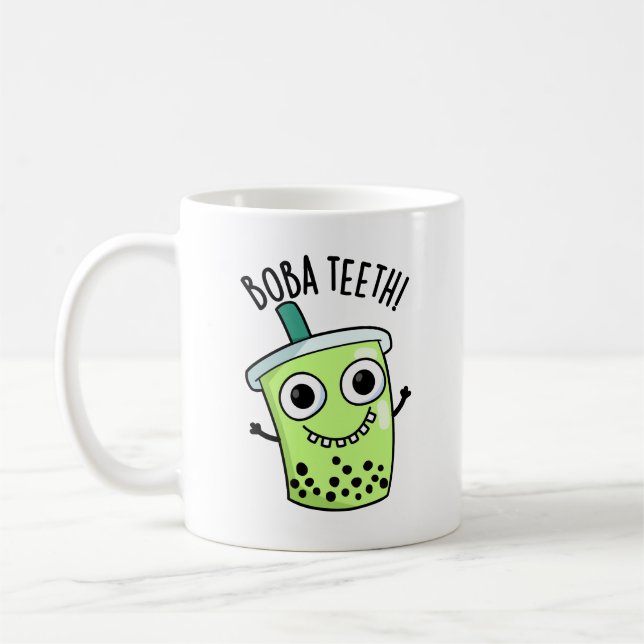 Caneca De Café Boba Teeth Engraçada Boba Tea Pun (Esquerda)