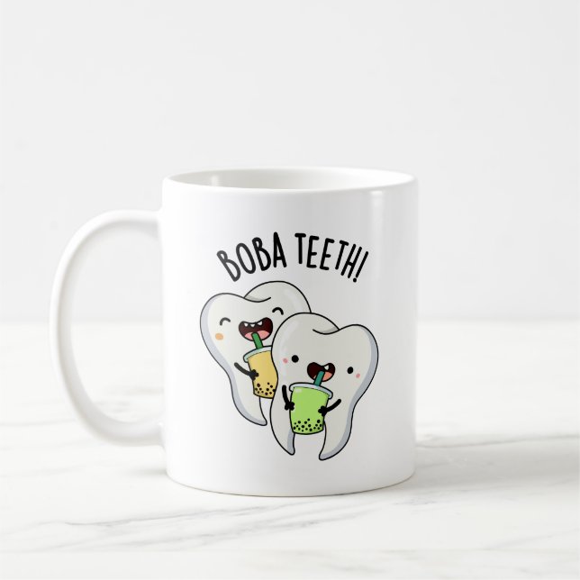 Caneca De Café Boba Teeth Engraçada Boba Tea Pun (Esquerda)