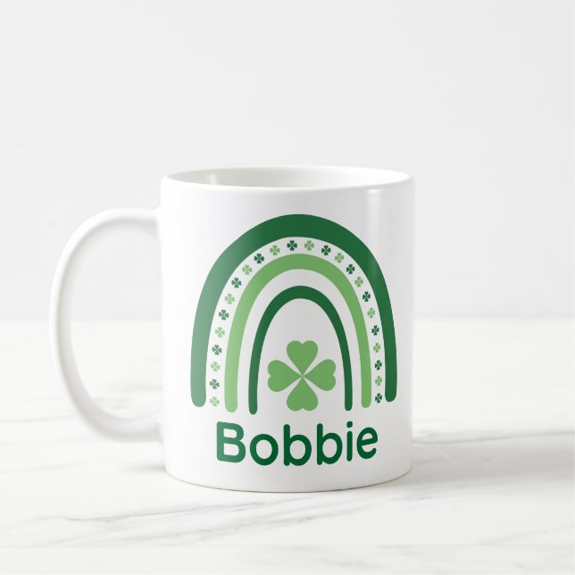 Caneca De Café Bobbie Nome Clover Boho Rainbow (Esquerda)