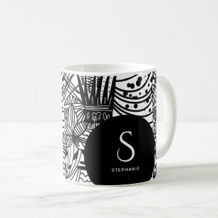 Caneca De Café Boêmia, Preto e Branco Monnogramado