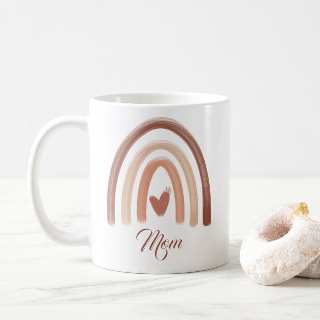 Caneca De Café boêmia terracotta aquarela arco-íris coração mãe (Com Donut)