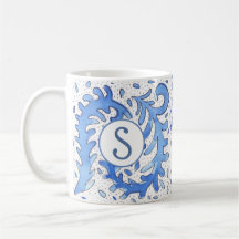 Boêmian Monogramed Blue & White Personalised Mug