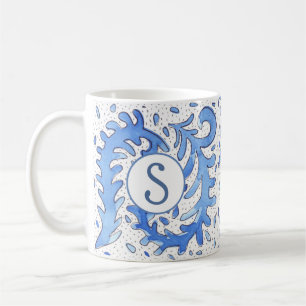 Caneca De Café Boêmian Monogramed Blue & White Personalised Mug