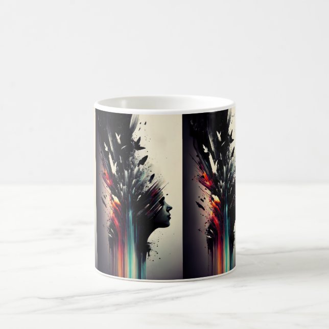 Caneca De Café Boho abstrato art com cara de menina (Centro)