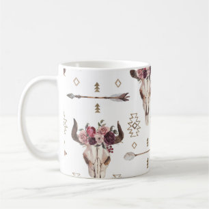 Caneca De Café Boho aquarela: setas, padrão do crânio.