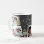 Caneca De Café Boho Black Christmas Collage Pine Trees<br><div class="desc">Saudações aos seus amigos e entes queridos um cheio de férias de paz, alegria e felicidade com esta elegante e elegante caneca de Natal preto com quatro lindas fotos da sua família numa colagem invulgar embelezada com pinturas aquáticas pintadas à mão. (As fotos são de Pexels fotografados por Ketut Subiyanto...</div>