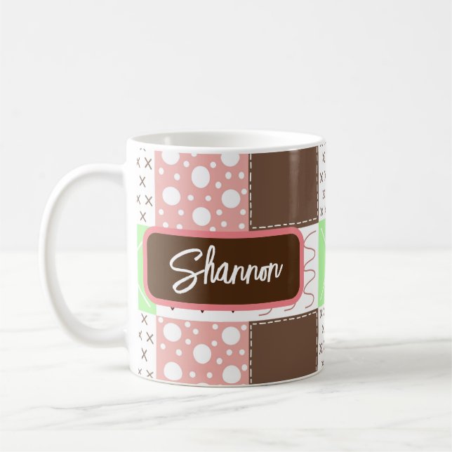 Caneca De Café Boho Brown, Borgonha, Verde e Mauve Whimsical (Esquerda)