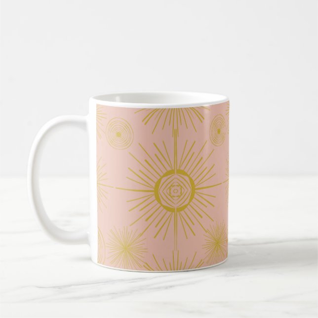 Caneca De Café Boho Celestial Sun Stars Pink Padrão (Esquerda)