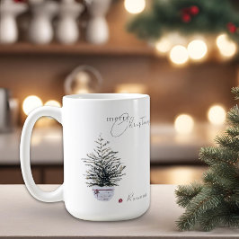 Caneca De Café Boho Chic Aquarela Árvore de Natal Personalizar