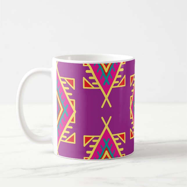 Caneca De Café Boho Chic: Ornamento Étnico Sem Costura (Esquerda)