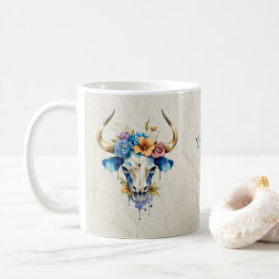Caneca De Café Boho Chic Watercolor Vaca Floral