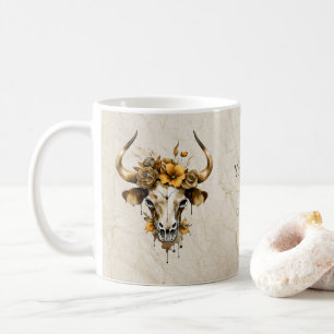Caneca De Café Boho Chic Watercolor Vaca Floral