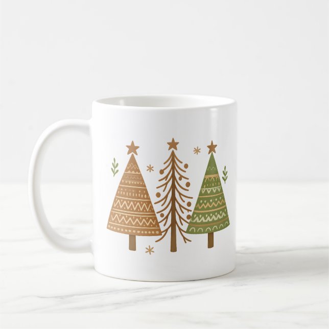 Caneca De Café Boho Christmas Trees Neutral Holiday Style (Esquerda)
