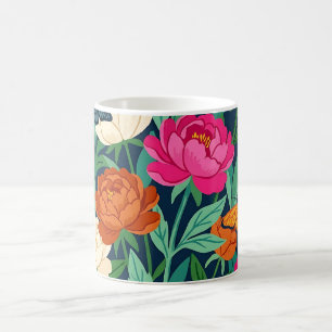 Caneca de Café Boho com Peônias Abstratas e Borbol