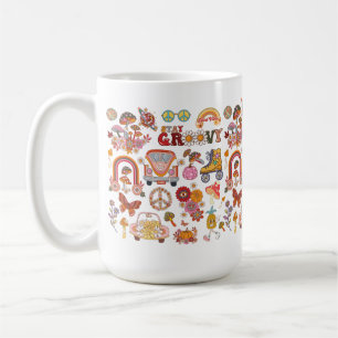 Caneca De Café Boho Daisy Flowers Retro Groovy Floral design