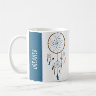 Caneca De Café Boho Dreamcatcher quatro penas do azul da Web