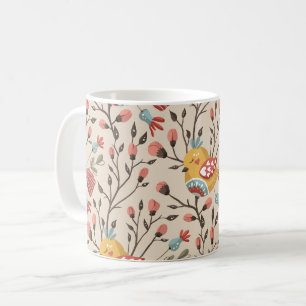 Caneca De Café Boho Floral Birds Garden Patterno