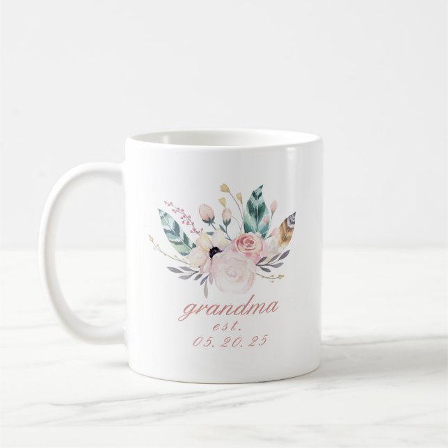 Caneca De Café Boho Floral Dia da Mãe Dando à Vovó (Esquerda)
