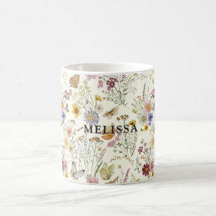 Caneca De Café Boho Floral Flor Silvestre