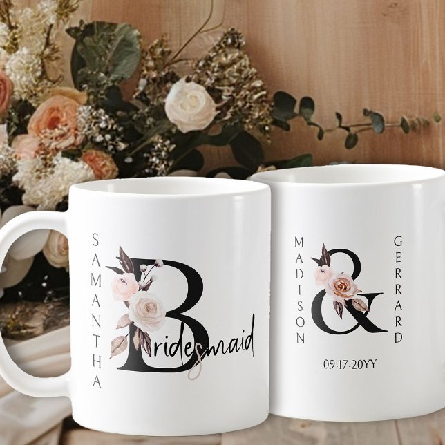 Caneca De Café Boho Floral - Letra Bridesmaid (Bridal party gift to personalize for your Bridesmaid)