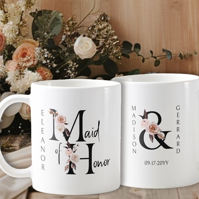 Caneca De Café Boho Floral - Madrinha de casamento (Bridal party gift to personalize for your Maid of Honor)