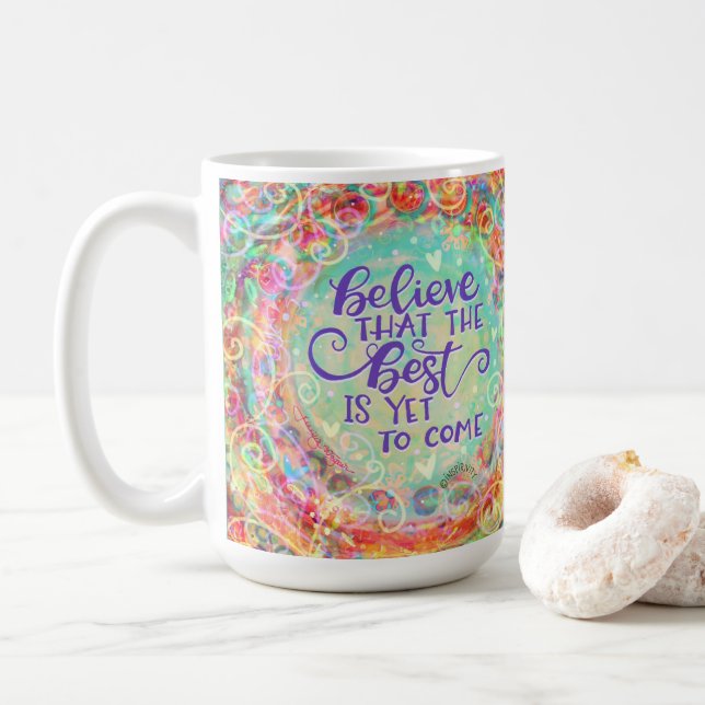 Caneca De Café Boho Floral O Melhor ainda é vir inspirividade (Com Donut)