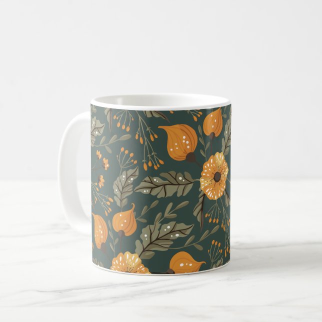 Caneca De Café Boho Floral Pattern (Frente Esquerda)