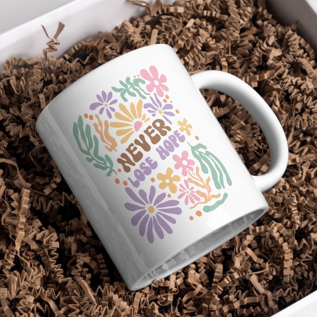 Caneca De Café Boho Floral Retro Nunca Perder Esperança (Criador carregado)