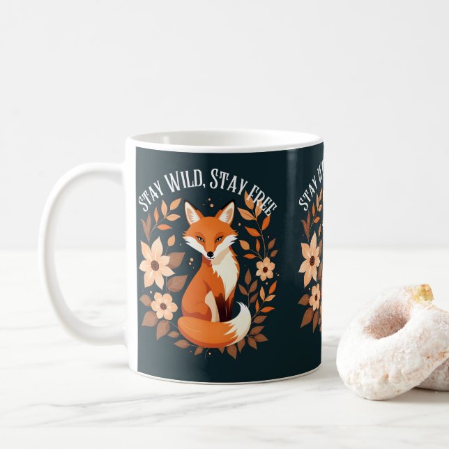 Caneca De Café Boho Fox "Fique Selvagem, Fique Livre" Woodland Da (Com Donut)