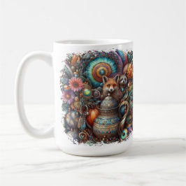Caneca De Café Boho Fox Raccoon Floral Design