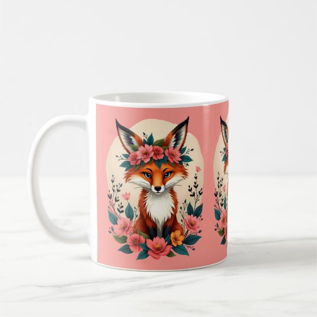 Caneca De Café Boho Fox Whimsso com Floresta Florestal Floral Ros (Esquerda)