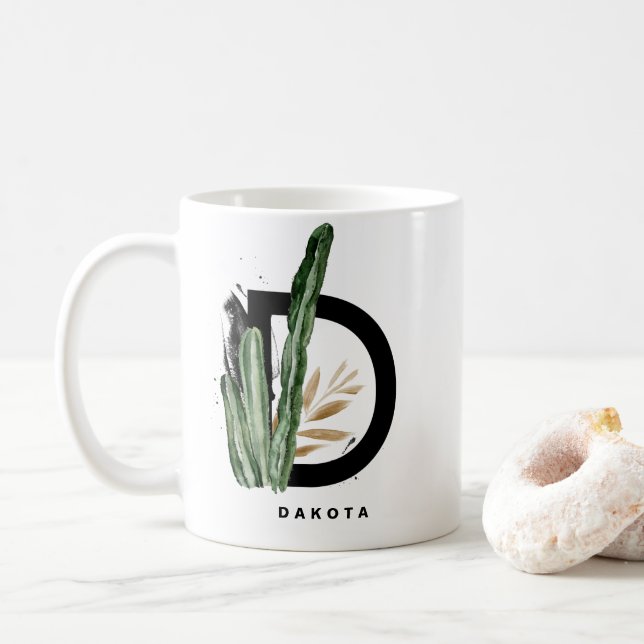 Caneca De Café Boho - Letra D Monograma | Monograma de Cactus Tro (Com Donut)