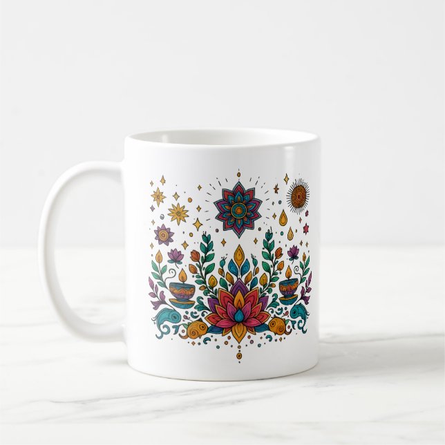 Caneca De Café Boho Lotus Mind Meditation Art (Esquerda)