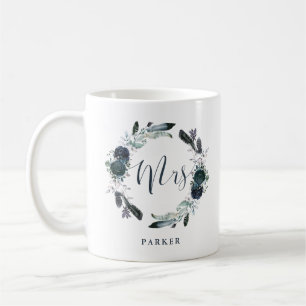 Caneca De Café Boho Marinho Peony Floral Wreath   Sra.