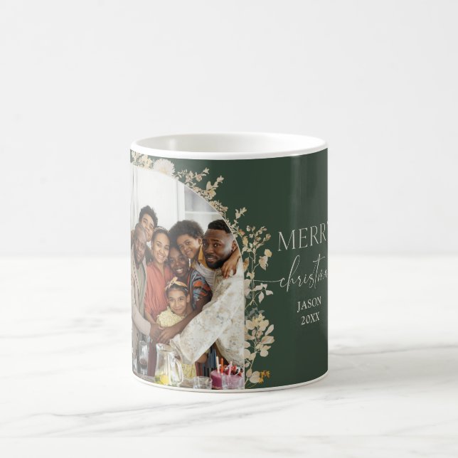 Caneca De Café Boho Merry Christmas Family Photo Name Mug (Centro)