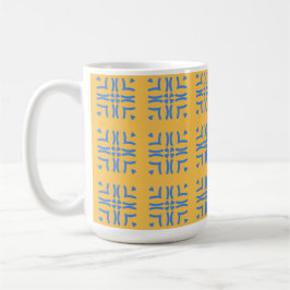 Caneca De Café Boho Mustard Yellow & Blue Hearts