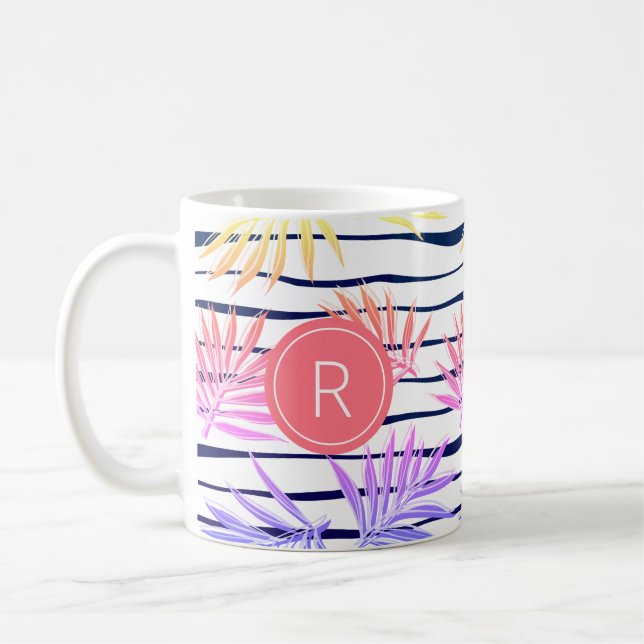 Caneca De Café Boho Palm Strike Patterno Monograma Café Mug (Esquerda)