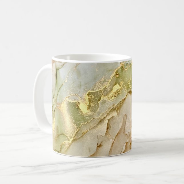 Caneca De Café Boho Pastel Green Beige Dourado (Frente Esquerda)