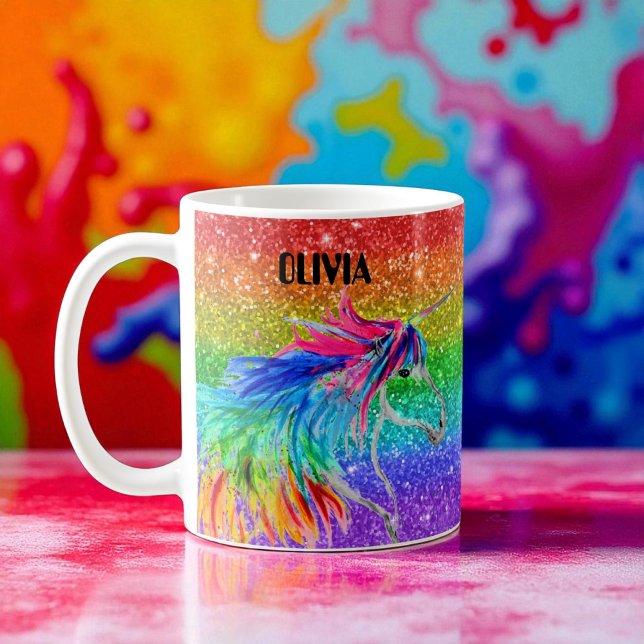 Caneca De Café Boho Rainbow Cute Glitter Girls Unicorn Kids (Criador carregado)