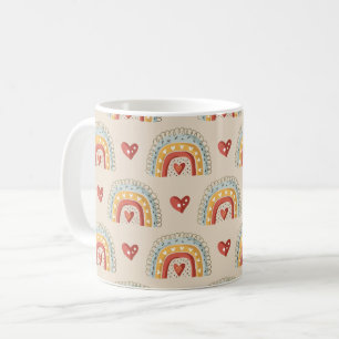 Caneca De Café Boho Rainbow Doodle Pattern