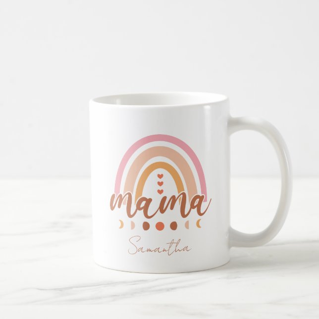 Caneca De Café Boho Rainbow Mama com Fases da Lua (Direita)