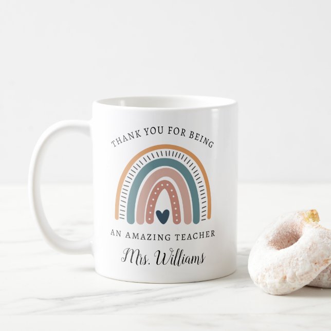 Caneca De Café Boho Rainbow Professora Apreciação Nome Mug Gift (Com Donut)