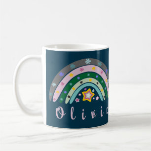 Caneca De Café Boho Rainbow Trendy com Nome Personalizado