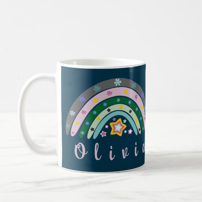 Caneca De Café Boho Rainbow Trendy com Nome Personalizado (Esquerda)