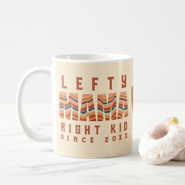 Caneca De Café Boho Retro Personalizado Mãe Canhota Desde Ano Cor (Com Donut)