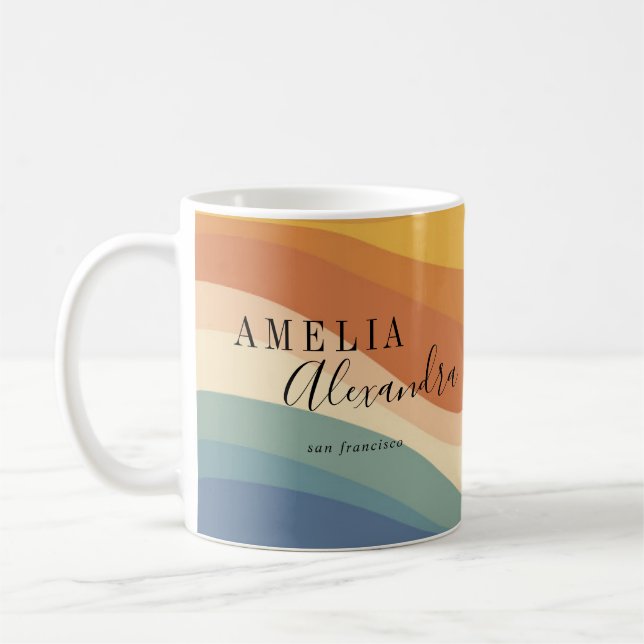 Caneca De Café Boho Retro Script Linhas Onduladas Abstratas Amare (Esquerda)