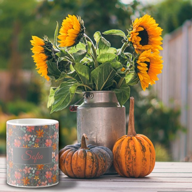 Caneca De Café Boho rústico flor de laranja, cinza (Criador carregado)
